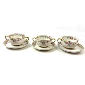 VTG Limoges Bouillon Tea Cup & Saucer‎ Floral GDA CH Field Haviland Set 3